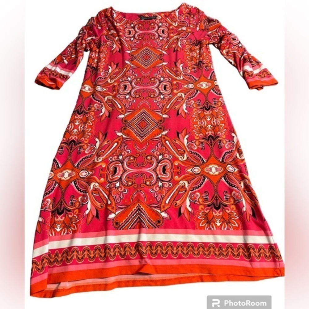 Jessica Howard paisley Print Dress 3/4 Sleeve Womens Size 8 pink, orange ‎ white